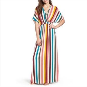 Love, Fire Kimono Sleeve Rainbow Stripe Maxi Dress